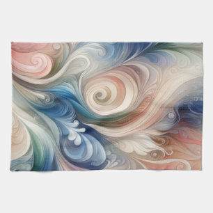 Linge De Cuisine Aquarelle Imaginaire Floral Pastel Bleu & Crème