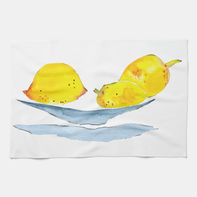 Linge De Cuisine Aquarelle jaune citron (Horizontal)