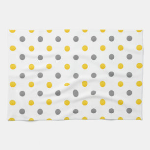 Linge De Cuisine Aquarelle jaune et gris Pois
