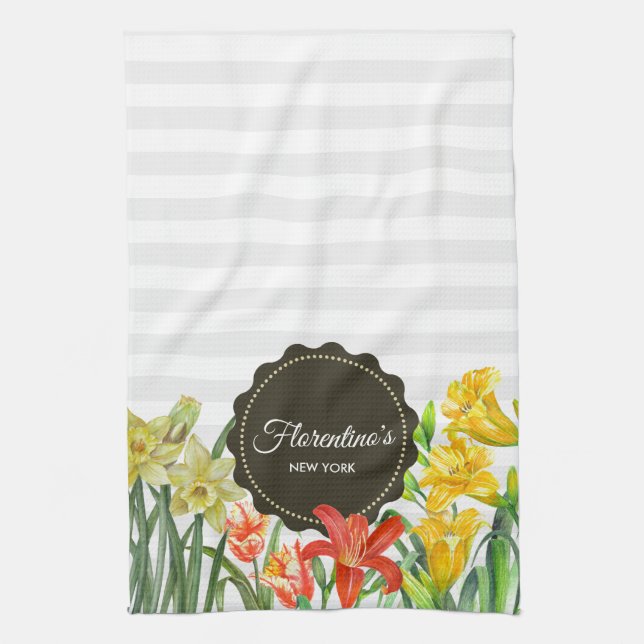 Linge De Cuisine Aquarelle Jaune Orange Fleurs de printemps Design (Vertical)