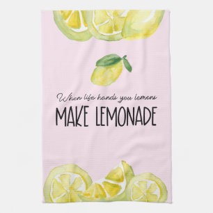 Linge De Cuisine Aquarelle Lemons jaunes et roses