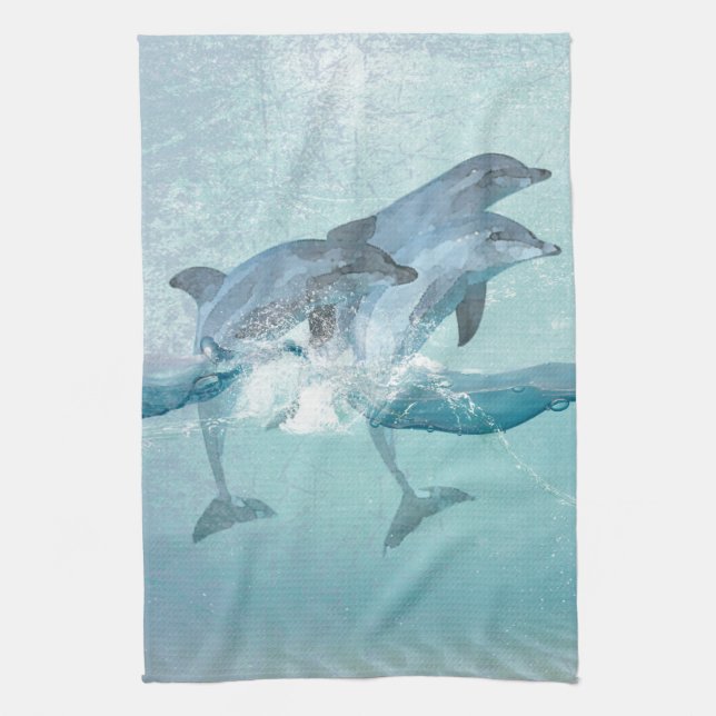 Linge De Cuisine Aquarelle marine des Dolphins (Vertical)
