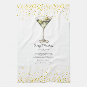 Linge De Cuisine Aquarelle Martini sec Cocktail personnalisé Recett