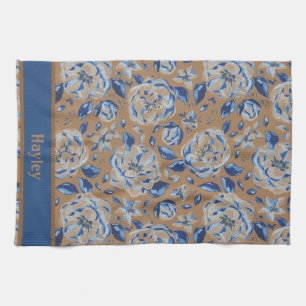 Linge De Cuisine Aquarelle moderne Pastel Blue Flowers Nom du Motif