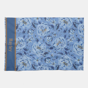 Linge De Cuisine Aquarelle moderne Pastel Blue Flowers Nom du Motif