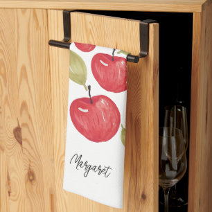 Linge De Cuisine Aquarelle Motif Apple peinte à la main