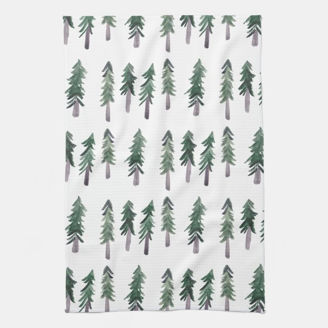 Linge De Cuisine Aquarelle Motif de la forêt de pins (Vertical)