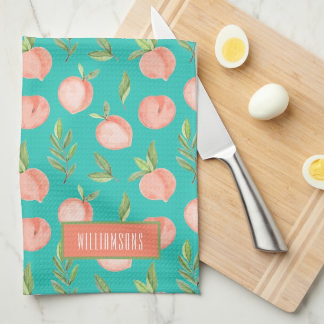 Linge De Cuisine Aquarelle Motif de pêche personnalisée Turquoise (Quart Plié)