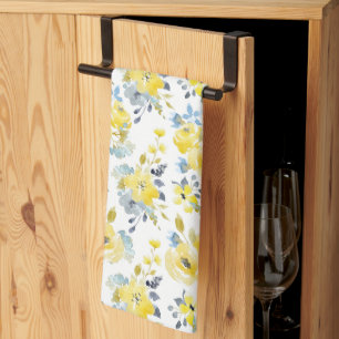 Linge De Cuisine Aquarelle Motif Floral Jaune