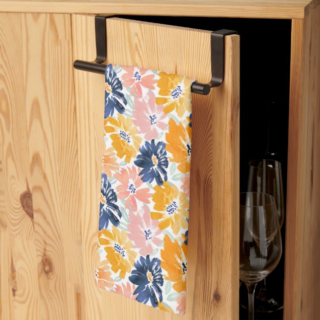 Linge De Cuisine Aquarelle Motif Floral Rétro (Pliage en tiers)