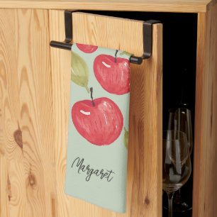 Linge De Cuisine Aquarelle Motif pomme Monogramme peint à la main