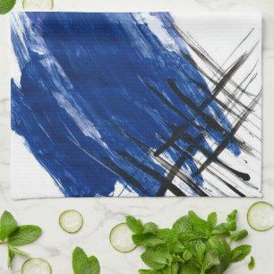 Linge De Cuisine Aquarelle multimédia bleue artistique abstraite