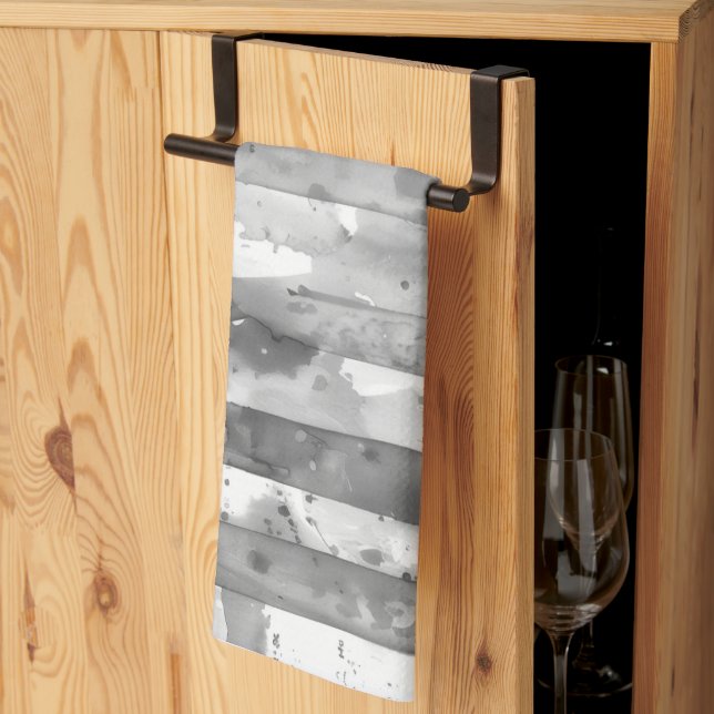 Linge De Cuisine Aquarelle noir et blanc rayé (Pliage en tiers)