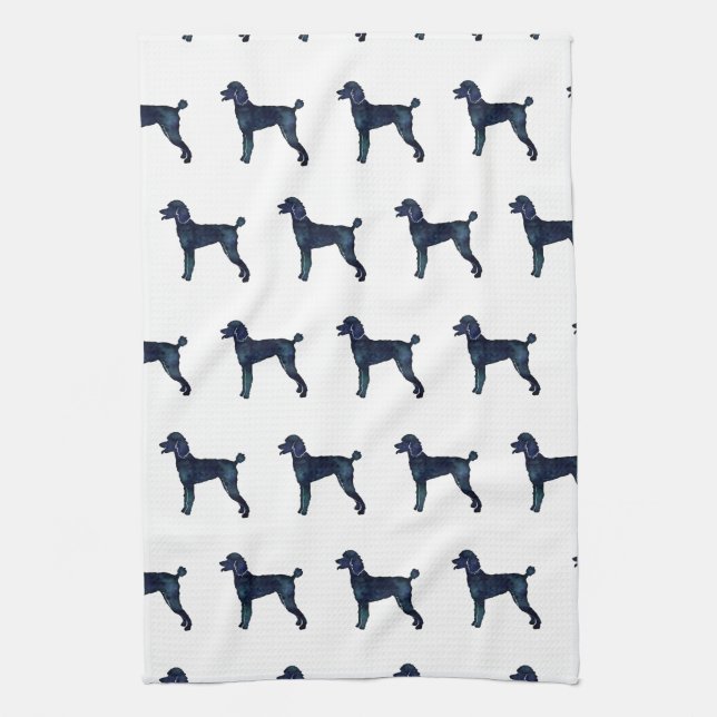 Linge De Cuisine Aquarelle noire de caniche Silhouette (Vertical)