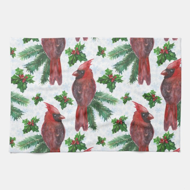 Linge De Cuisine aquarelle Oiseau cardinal rouge (Horizontal)