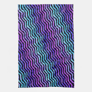 Linge De Cuisine aquarelle ondulée - cyan et violet :