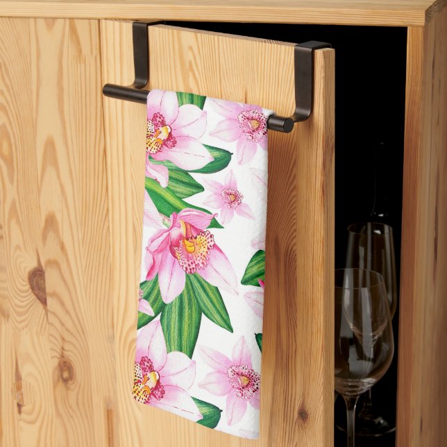Linge De Cuisine Aquarelle Orchidées Design 12 (Pliage en tiers)