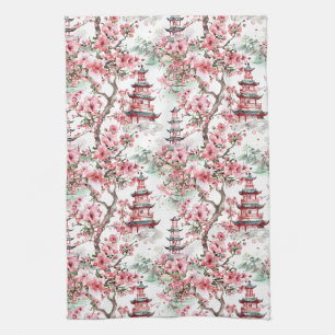 Linge De Cuisine Aquarelle Pagode chinoise - Fleurs de cerisiers (1