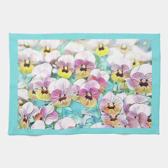 Linge De Cuisine Aquarelle peinture de volets rose, jaune, blanc (Horizontal)