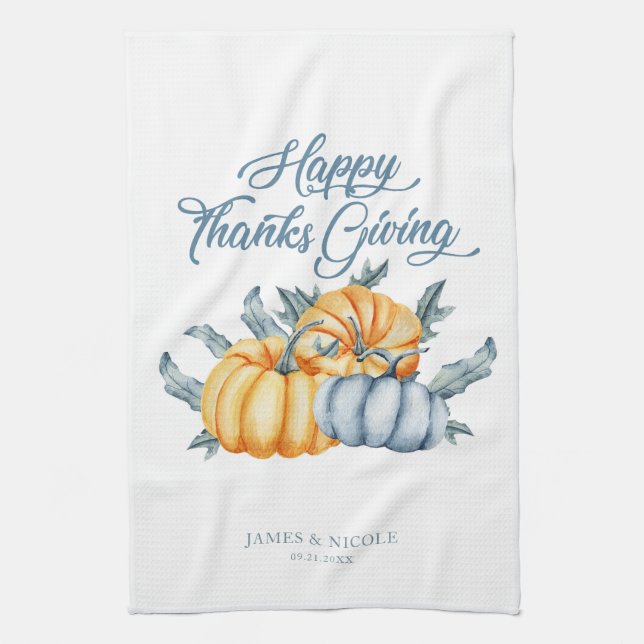 Linge De Cuisine Aquarelle personnalisée du citrouille de Thanksgiv (Vertical)