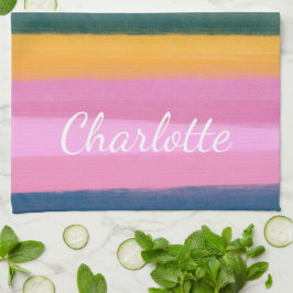 Linge De Cuisine Aquarelle Pinceau rose rayures Personnalisées
