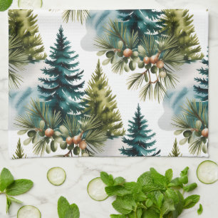 Linge De Cuisine Aquarelle Pine Motif Elégant hiver