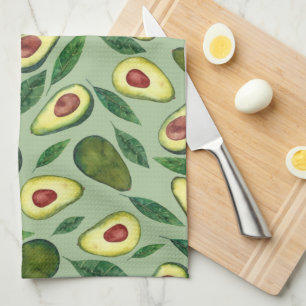 Linge De Cuisine Aquarelle réaliste Motif vert Avocado 