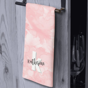 Linge De Cuisine Aquarelle rose élégant Monogramme