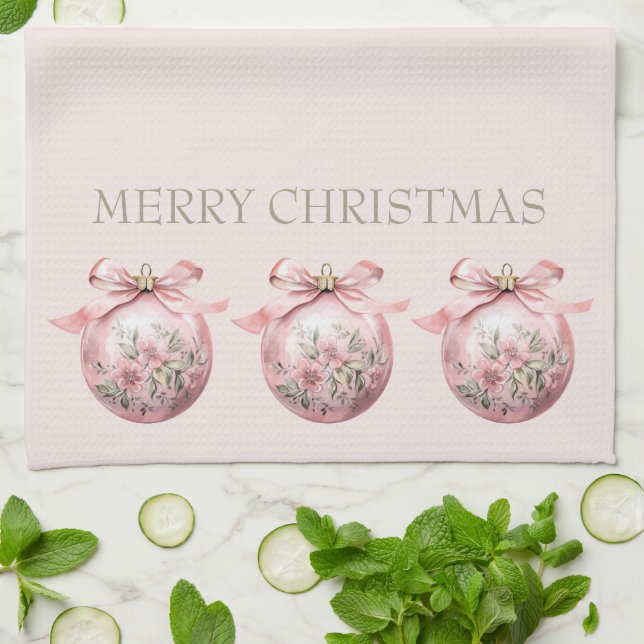 Linge De Cuisine Aquarelle rose Floral Ornement de Noël (Plié)