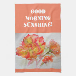 Linge De Cuisine Aquarelle Rose orange Rouge Roses Jaunes
