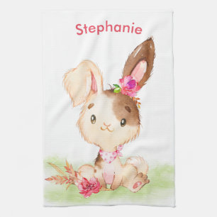 Linge De Cuisine Aquarelle rose petit lapin