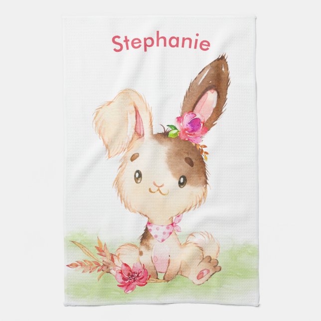 Linge De Cuisine Aquarelle rose petit lapin (Vertical)