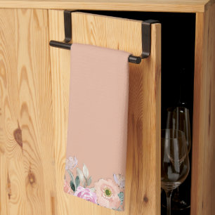 Linge De Cuisine Aquarelle Rose poussiéreuse florale