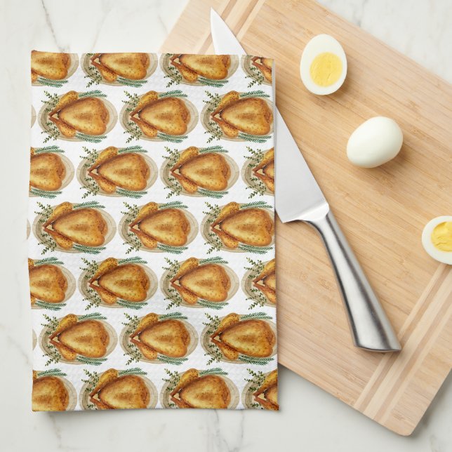 Linge De Cuisine Aquarelle rôtie Turquie Thanksgiving Motif (Quart Plié)