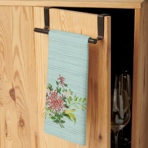 Linge De Cuisine Aquarelle Rouge Gerbera Daisy avec verdure