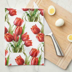Linge De Cuisine Aquarelle Rouge Jardin Fleur Poppy Floral