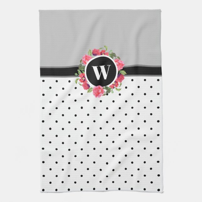 Linge De Cuisine Aquarelle Rouge Poppies Rose Rose Rose Wreath Mono (Vertical)