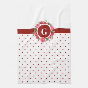 Linge De Cuisine Aquarelle Rouge Poppies Rose Rose Rose Wreath Mono