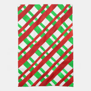 Linge De Cuisine Aquarelle rouge vert Diagonal Plaid