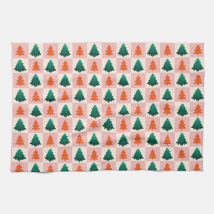 Linge De Cuisine Aquarelle rouge vert Joyeux sapin de Noël motif