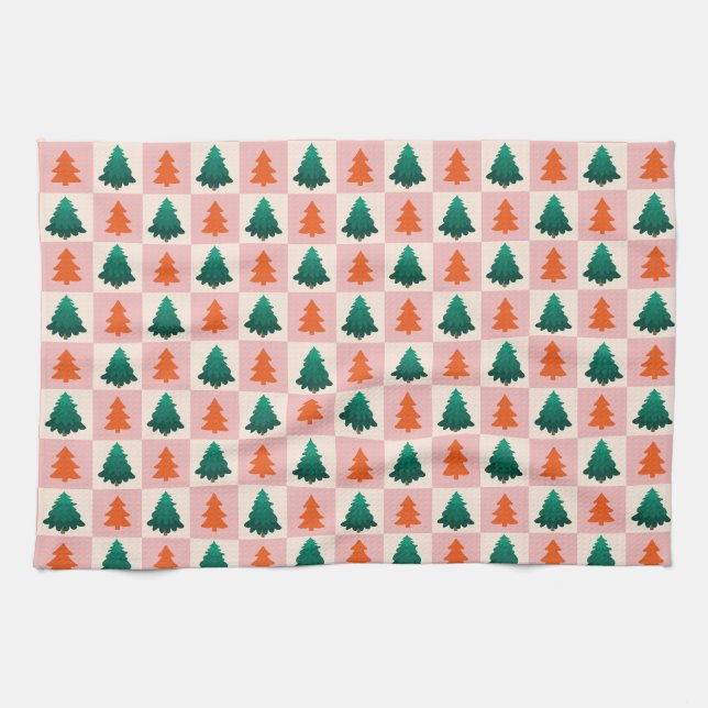 Linge De Cuisine Aquarelle rouge vert Joyeux sapin de Noël motif (Horizontal)