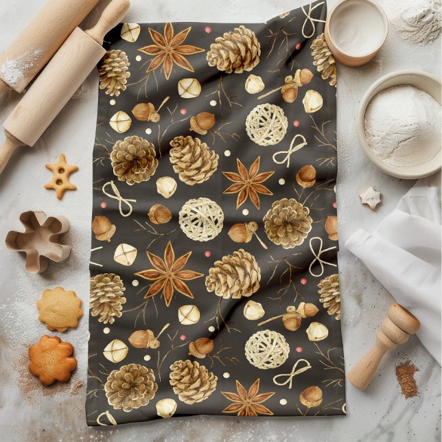 Linge De Cuisine Aquarelle rustique Bois Pine Cônes Chute (Créateur téléchargé)