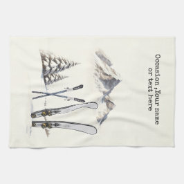 Linge De Cuisine Aquarelle rustique Ski neige montagne hiver