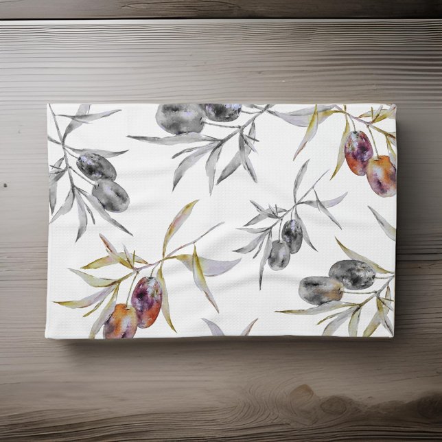 Linge De Cuisine Aquarelle rustique toscane Branche d'olive (Créateur téléchargé)