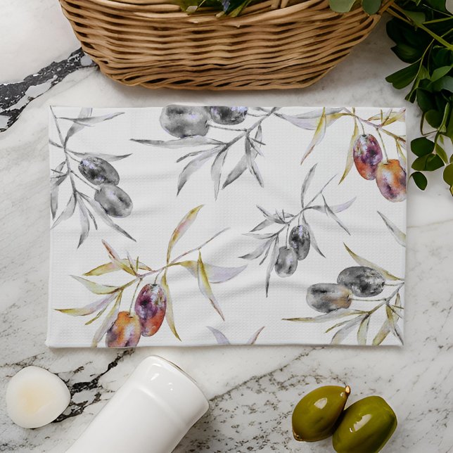 Linge De Cuisine Aquarelle rustique toscane Branche d'olive (Créateur téléchargé)