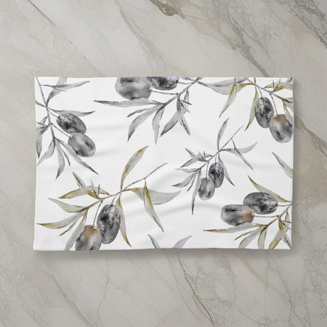 Linge De Cuisine Aquarelle rustique toscane Branche d'olive (Créateur téléchargé)