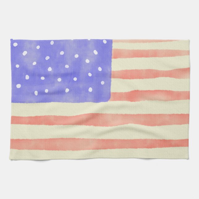 Linge De Cuisine Aquarelle rustique USA drapeau américain (Horizontal)