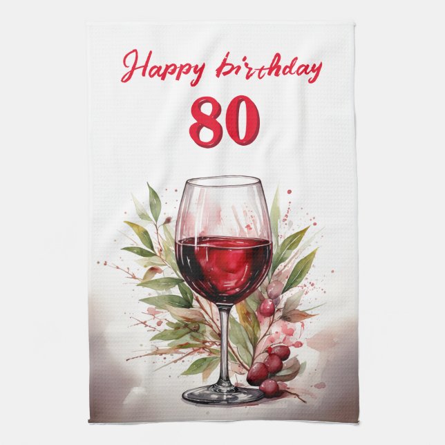 Linge De Cuisine Aquarelle rustique Verre rouge 80e anniversaire (Vertical)