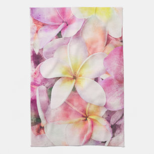 Linge De Cuisine Aquarelle tropicale de la plumeria d'Hawaï