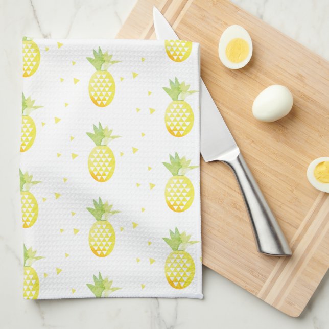 Linge De Cuisine Aquarelle tropicale douce à ananas d'été Motif (Quart Plié)